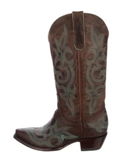 Pre-owned Old Gringo Leather Embroidered Accent Western Boots In Brown