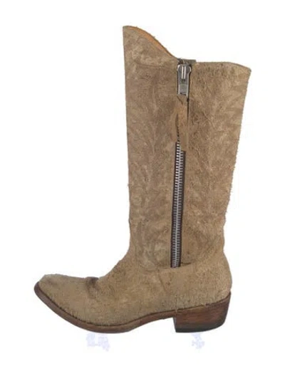 Pre-owned Old Gringo Leather Embroidered Accent Western Boots In Brown