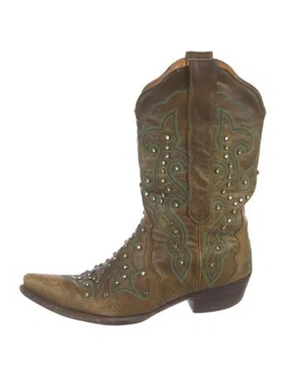 Pre-owned Old Gringo Leather Embroidered Accent Western Boots In Brown