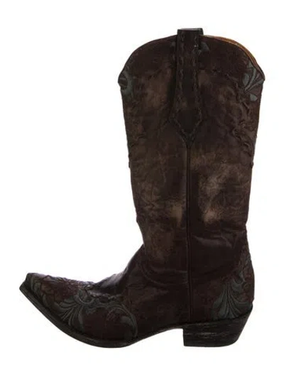 Pre-owned Old Gringo Leather Embroidered Accent Western Boots In Brown