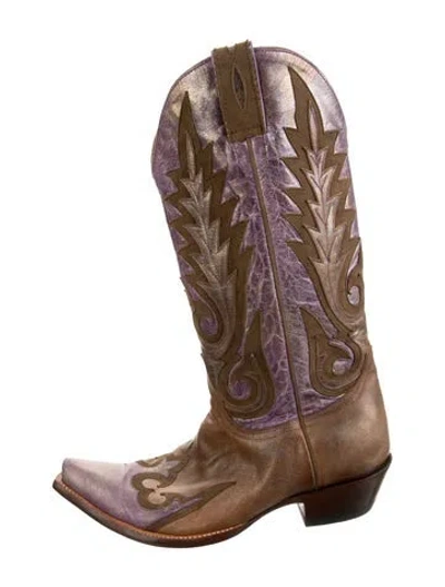 Pre-owned Old Gringo Leather Embroidered Accent Western Boots In Brown