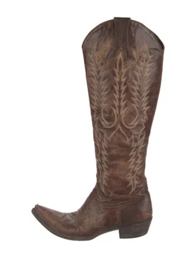 Pre-owned Old Gringo Leather Embroidered Accent Western Boots In Brown