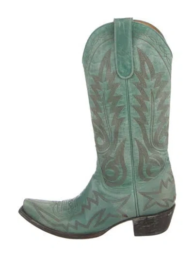Pre-owned Old Gringo Leather Embroidered Accent Western Boots In Green