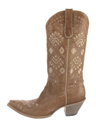 Pre-owned Old Gringo Leather Embroidered Accent Western Boots In Neutral