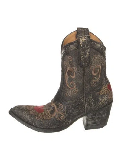Pre-owned Old Gringo Leather Floral Print Western Boots In Black