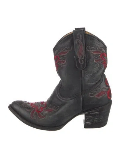 Pre-owned Old Gringo Leather Floral Print Western Boots In Black