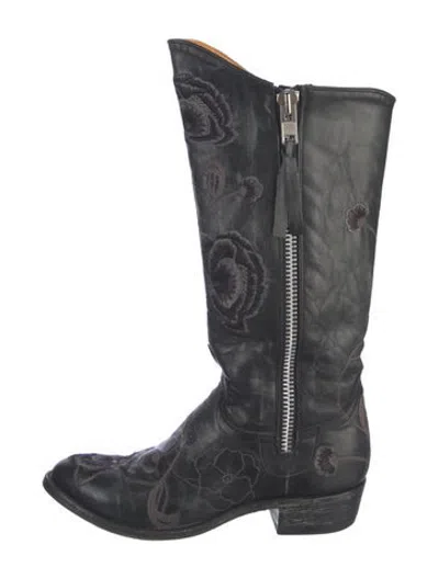 Pre-owned Old Gringo Leather Floral Print Western Boots In Black