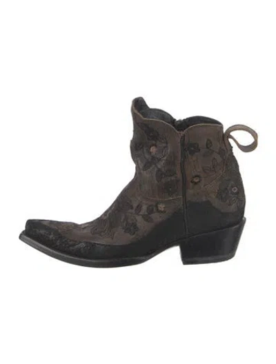 Pre-owned Old Gringo Leather Floral Print Western Boots In Black/brown