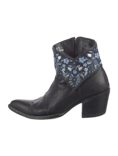 Pre-owned Old Gringo Leather Floral Print Western Boots In Blue