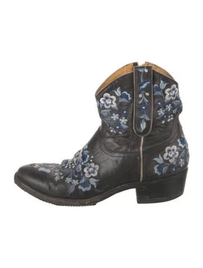 Pre-owned Old Gringo Leather Floral Print Western Boots In Blue