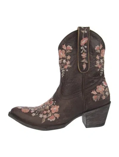 Pre-owned Old Gringo Leather Floral Print Western Boots In Brown