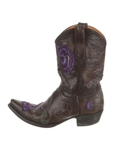 Pre-owned Old Gringo Leather Floral Print Western Boots In Brown