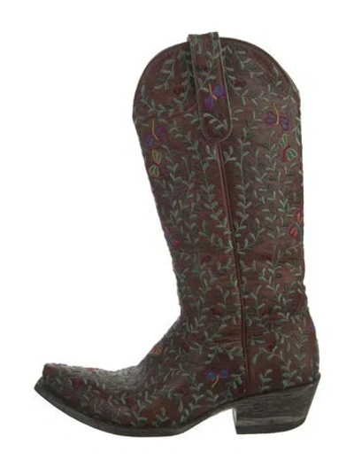 Pre-owned Old Gringo Leather Floral Print Western Boots In Brown