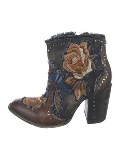 Pre-owned Old Gringo Leather Floral Print Western Boots In Brown