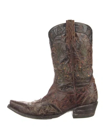 Pre-owned Old Gringo Leather Floral Print Western Boots In Brown