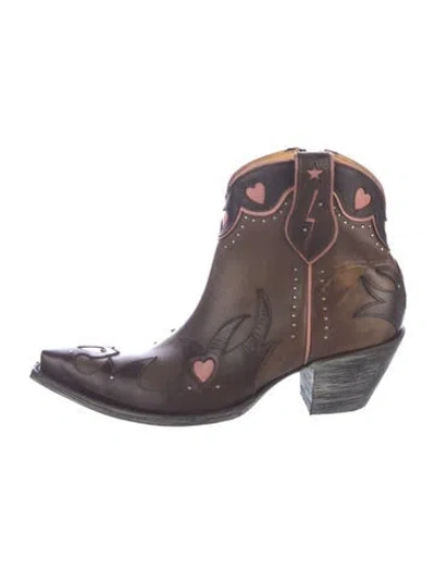 Pre-owned Old Gringo Leather Floral Print Western Boots In Brown