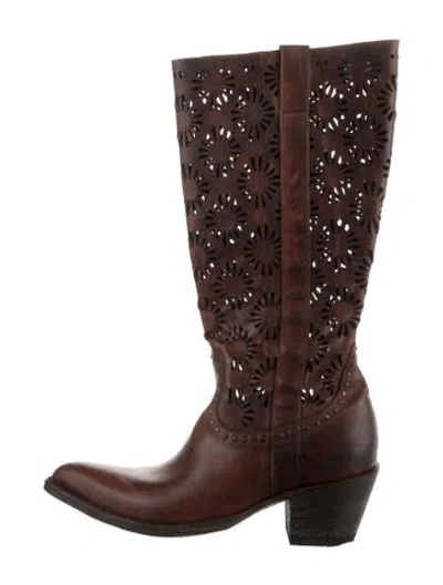 Pre-owned Old Gringo Leather Floral Print Western Boots In Brown
