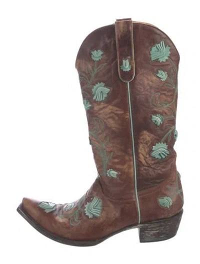 Pre-owned Old Gringo Leather Floral Print Western Boots In Brown