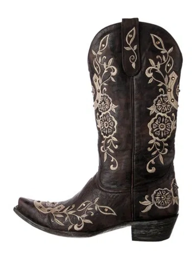 Pre-owned Old Gringo Leather Floral Print Western Boots In Brown