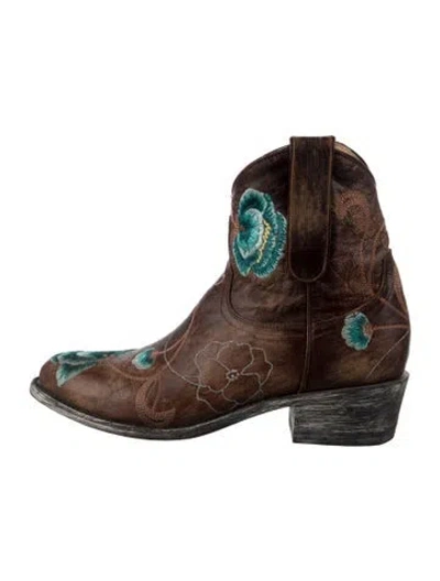 Pre-owned Old Gringo Leather Floral Print Western Boots In Brown