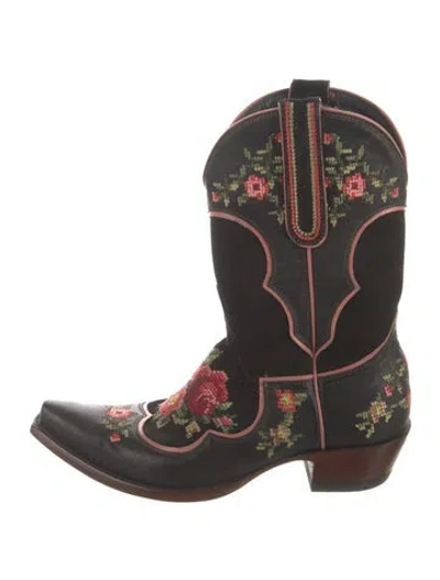 Pre-owned Old Gringo Leather Floral Print Western Boots In Brown