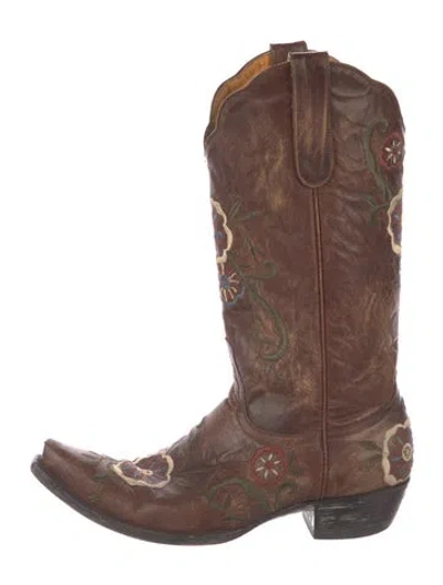 Pre-owned Old Gringo Leather Floral Print Western Boots In Brown
