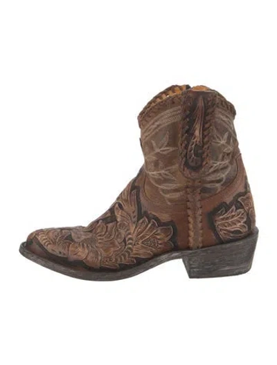 Pre-owned Old Gringo Leather Floral Print Western Boots In Brown