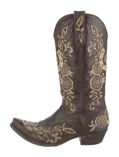 Pre-owned Old Gringo Leather Floral Print Western Boots In Brown