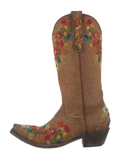 Pre-owned Old Gringo Leather Floral Print Western Boots In Brown