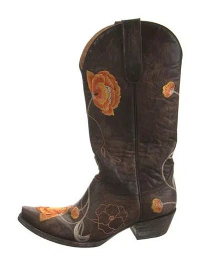 Pre-owned Old Gringo Leather Floral Print Western Boots In Brown