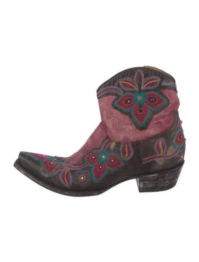 Pre-owned Old Gringo Leather Floral Print Western Boots In Brown/pink