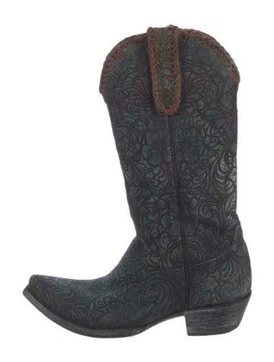 Pre-owned Old Gringo Leather Floral Print Western Boots In Green