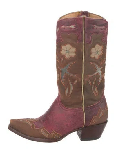Pre-owned Old Gringo Leather Floral Print Western Boots In Multi