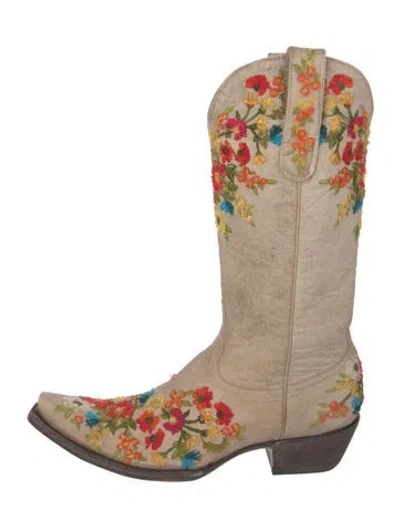 Pre-owned Old Gringo Leather Floral Print Western Boots In Neutral