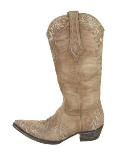 Pre-owned Old Gringo Leather Floral Print Western Boots In Neutral