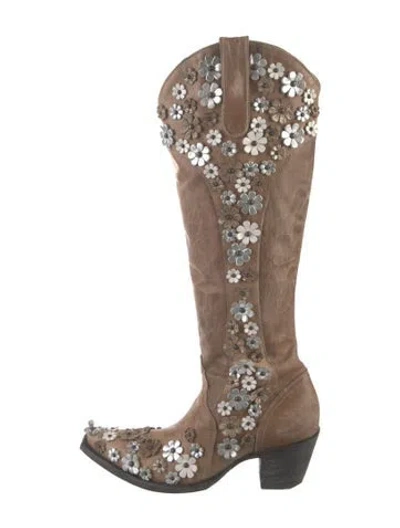 Pre-owned Old Gringo Leather Floral Print Western Boots In Neutral