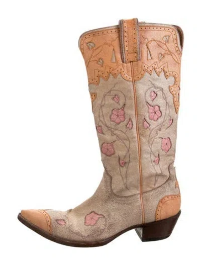 Pre-owned Old Gringo Leather Floral Print Western Boots In Orange