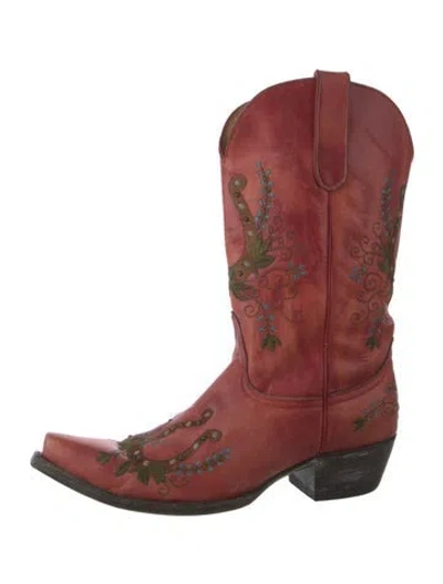 Pre-owned Old Gringo Leather Floral Print Western Boots In Red