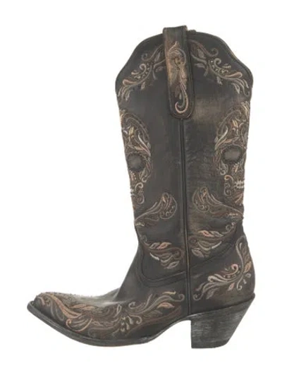 Pre-owned Old Gringo Leather Graphic Print Western Boots In Black