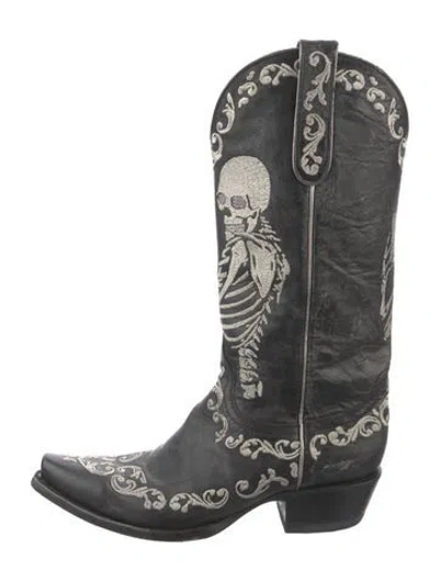 Pre-owned Old Gringo Leather Graphic Print Western Boots In Black