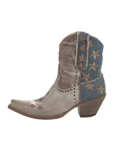 Pre-owned Old Gringo Leather Graphic Print Western Boots In Blue