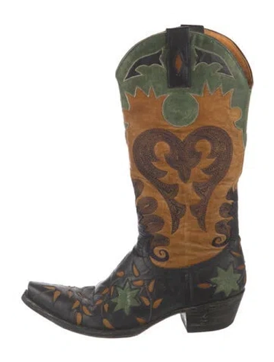 Pre-owned Old Gringo Leather Graphic Print Western Boots In Brown