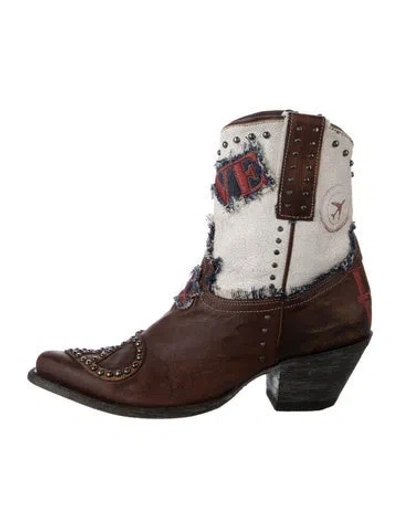 Pre-owned Old Gringo Leather Graphic Print Western Boots In Brown