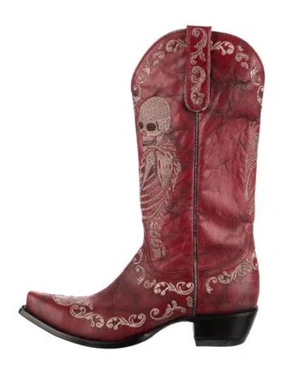 Pre-owned Old Gringo Leather Graphic Print Western Boots In Burgundy