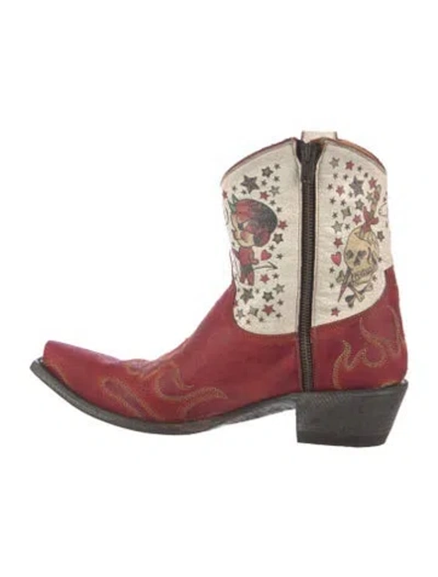 Pre-owned Old Gringo Leather Graphic Print Western Boots In Red