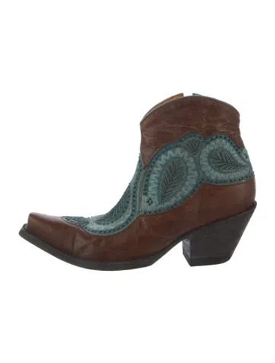 Pre-owned Old Gringo Leather Paisley Print Western Boots In Green
