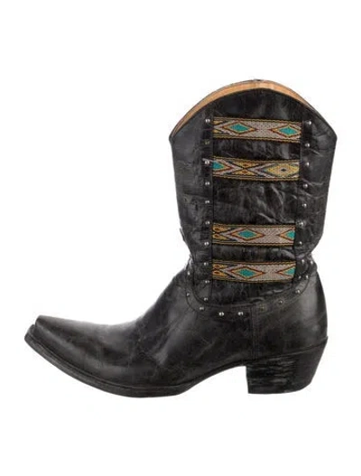Pre-owned Old Gringo Leather Patterned Western Boots In Black