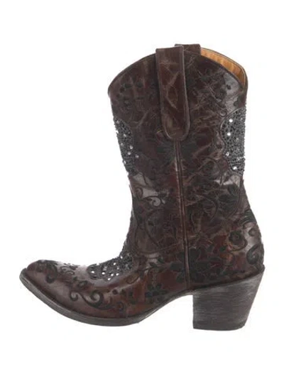 Pre-owned Old Gringo Leather Patterned Western Boots In Black