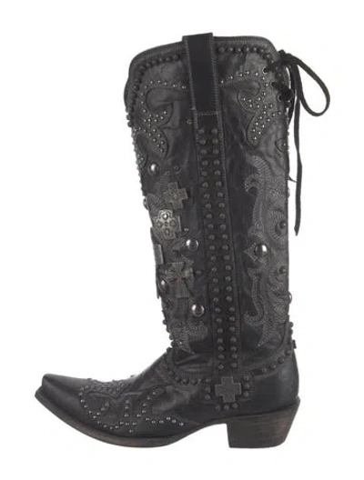 Pre-owned Old Gringo Leather Patterned Western Boots In Black