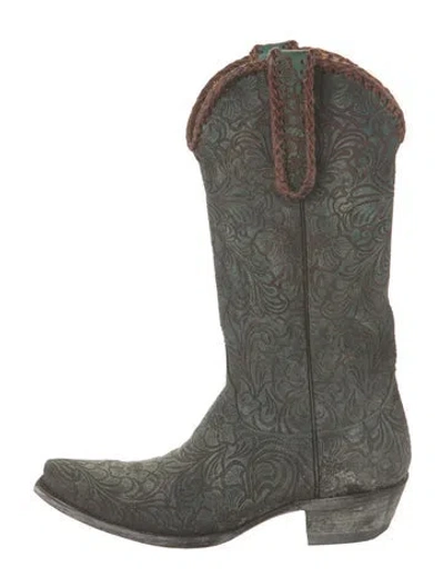 Pre-owned Old Gringo Leather Patterned Western Boots In Green
